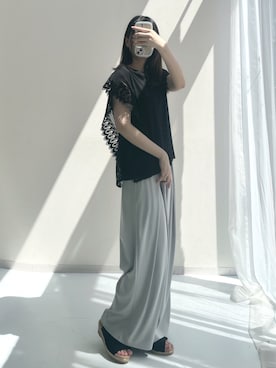 「nissen（ニッセン）の袖レースカットソートップス（Tシャツ/カットソー、ブラック系）」を使った、sakuさん（レディース・159cm）の春コーディネート