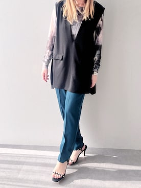 「nissen（ニッセン）の【褒められシルエット】テーパードパンツ（スラックス）」を使った、sakuさん（レディース・159cm）の夏コーディネート