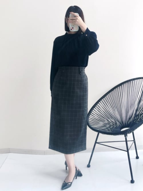 あったか裏起毛】タブ付きミディ丈スカート（しわになりにくい