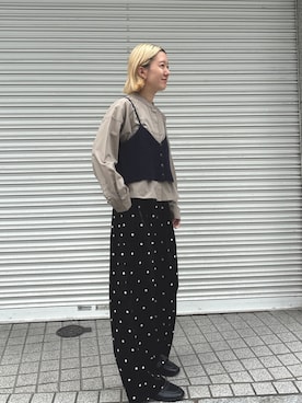 「ITEMS URBANRESEARCH（アイテムズ アーバンリサーチ）のニットキャミソールレイヤードブラウス（シャツ/ブラウス、ベージュ系）」を使った、yuunaさん（レディース・159cm）の夏コーディネート
