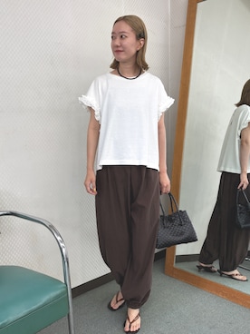 「URBAN RESEARCH（アーバンリサーチ）のバルーンギャザーパンツ（その他パンツ、ブラウン系）」を使った、yuunaさん（レディース・159cm）の夏コーディネート