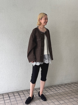 「アイテム（デニムジャケット、ブラウン系）」を使った、yuunaさん（レディース・159cm）の秋コーディネート