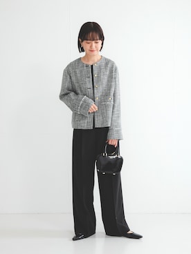 「アイテム（ノーカラージャケット）」を使った、yuunaさん（レディース・159cm）の冬コーディネート