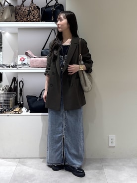 「DouDou（ドゥドゥ）のテンセルデニムジャンスカ（ワンピース、ブルー系）」を使った、doudousayakaさん（レディース・163cm）の秋コーディネート