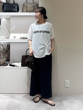 「DouDou（ドゥドゥ）のブークレーダンボールタンクワンピース（ワンピース、ブラック系）」を使った、doudousayakaさん（レディース・163cm）の夏コーディネート
