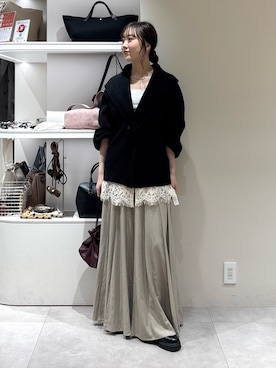「DouDou（ドゥドゥ）のパネルプリーツスカート（スカート、ベージュ系）」を使った、doudousayakaさん（レディース・163cm）の秋コーディネート