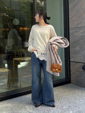 「アイテム（その他アウター、ベージュ系）」を使った、sayakaさん（レディース・163cm）の秋コーディネート