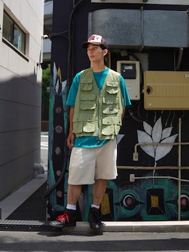 「MANASTASH（マナスタッシュ）のアイテム（ベスト）」を使った、yusuke061019さん（メンズ・173cm）の夏コーディネート