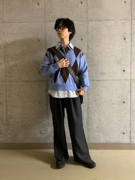 「SENSE OF PLACE by URBAN RESEARCH（センスオブプレイスバイアーバンリサーチ）のウールタッチストライプワイドフレアパンツ（その他パンツ）」を使った、TAKEOさん（メンズ・172cm）の秋コーディネート