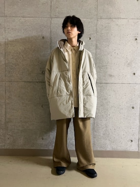 「SENSE OF PLACE by URBAN RESEARCH（センスオブプレイスバイアーバンリサーチ）のウールタッチストライプワイドフレアパンツ（その他パンツ）」を使った、TAKEOさん（メンズ・172cm）の秋コーディネート