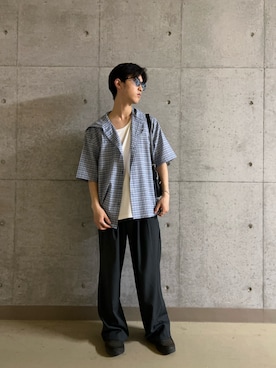 「SENSE OF PLACE by URBAN RESEARCH(センスオブプレイスバイアーバンリサーチ)のボスリントンサングラス(メガネ、ブルー系)」を使った、TAKEOさん(メンズ・172cm)の春コーディネート