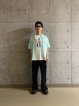 「SENSE OF PLACE by URBAN RESEARCH(センスオブプレイスバイアーバンリサーチ)のシアサッカーオープンカラーシャツ(シャツ/ブラウス、ブルー系)」を使った、TAKEOさん(メンズ・172cm)の夏コーディネート