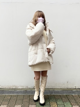 「153cm」｜「アイテム（ダウンジャケット/コート）」を使った、はのさん（レディース・153cm）の冬コーディネート