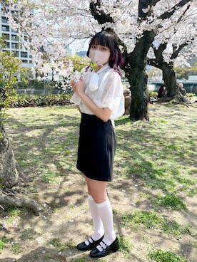 「ボウタイブラウス」｜はのさん（レディース・153cm）の春コーディネート