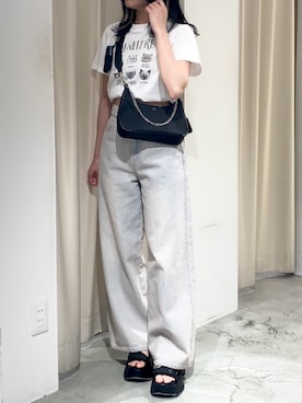 「ワイドパンツ」｜「アイテム（デニムパンツ、ピンク系）」を使った、はのさん（レディース・153cm）の夏コーディネート