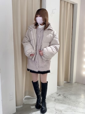 「フェザー」｜「アイテム（ダウンジャケット/コート）」を使った、はのさん（レディース・152cm）の冬コーディネート