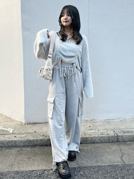 「one after another NICE CLAUP（ワンアフターアナザーナイスクラップ）のアイテム（スウェットパンツ）」を使った、はのさん（レディース・153cm）の秋コーディネート
