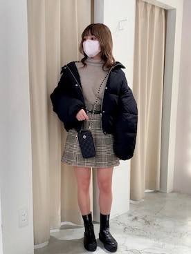 「フェザー」｜「アイテム（ダウンジャケット/コート）」を使った、はのさん（レディース・152cm）の秋コーディネート