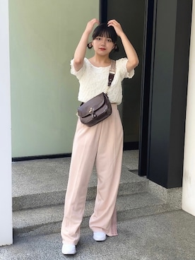 「one after another NICE CLAUP（ワンアフターアナザーナイスクラップ）のアイテム（スウェットパンツ）」を使った、はのさん（レディース・153cm）の夏コーディネート