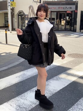 「ボウタイブラウス」｜「アイテム（ダウンジャケット/コート）」を使った、はのさん（レディース・153cm）の秋コーディネート