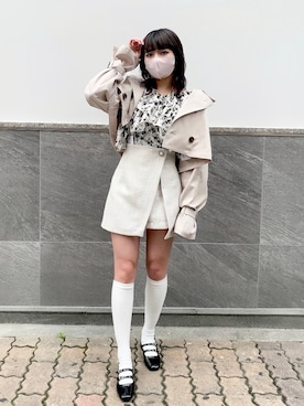 「フレンチガーリー」｜「アイテム（トレンチコート）」を使った、はのさん（レディース・153cm）の春コーディネート