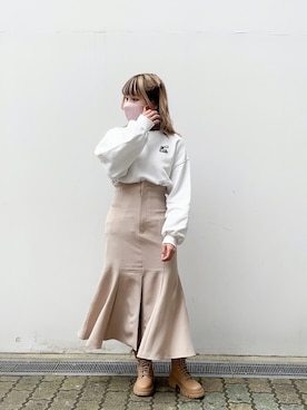 「nice claup」｜「アイテム（スウェット）」を使った、はのさん（レディース・152cm）の秋コーディネート