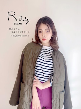 「Ray BEAMS（レイビームス）のアイテム（ノーカラーコート）」を使った、めぐさん（レディース・161cm）の春コーディネート