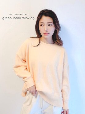 「green label relaxing（グリーンレーベルリラクシング）のSC ウラキモウ ウラケ オーバーサイズ スウェット（スウェット、オレンジ系）」を使った、めぐさん（レディース・161cm）の春コーディネート