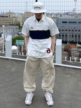 「AVIREX（アヴィレックス）のA STAR LOGO BUCKET HAT/ Aスターロゴバケットハット（ハット、ホワイト系）」を使った、say0071さん（メンズ・167cm）の春コーディネート