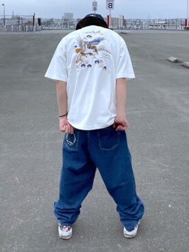 「AVIREX（アヴィレックス）のWIDE TAPERD JEANS / ワイド テーパード ジーンズ / AVIREX / アヴィレックス（デニムパンツ、その他）」を使った、say0071さん（メンズ・167cm）の春コーディネート