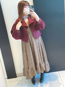 「axes femme（アクシーズファム）のアイテム（ジャンパースカート）」を使った、Shoさん（レディース・149cm）の冬コーディネート
