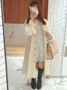 「one after another NICE CLAUP（ワンアフターアナザーナイスクラップ）のアイテム（トレンチコート）」を使った、rooruflowerさん（レディース・154cm）の春コーディネート