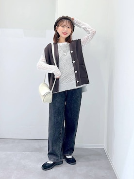 「GLOBAL WORK（グローバルワーク）のGOODデニムバギーパンツ/498388（デニムパンツ）」を使った、a i r iさん（レディース・150cm・20代）の秋コーディネート