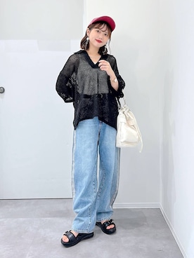 「GLOBAL WORK（グローバルワーク）のメッシュラメポロニット半袖/587686（ニット/セーター）」を使った、a i r iさん（レディース・150cm）の秋コーディネート