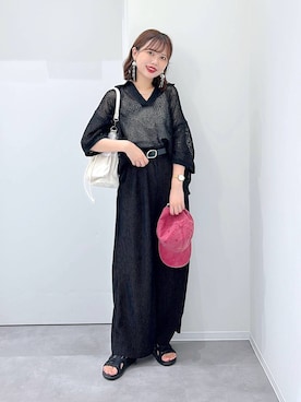 「GLOBAL WORK（グローバルワーク）のメッシュラメポロニット半袖/587686（ニット/セーター）」を使った、a i r iさん（レディース・150cm）の秋コーディネート