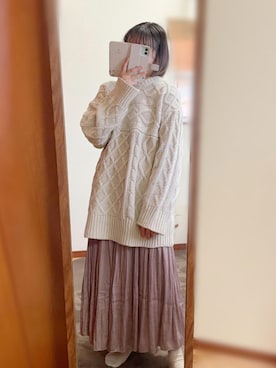 「ゆるニット」｜「アイテム（ブルゾン）」を使った、maroru✲*ﾟさん（レディース・148cm）の冬コーディネート
