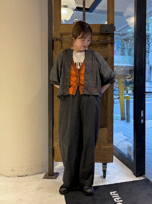 ムラプリントコットン　ビット付きバレルパンツ