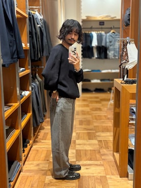 「URBAN RESEARCH DOORS（アーバンリサーチドアーズ）の『別注』Snow Peak Apparel×DOORS　HEAVYWEIGHT WAFFLE PULLOVER（Tシャツ/カットソー、ブラック系）」を使った、Naraさん（メンズ・166cm）の秋コーディネート