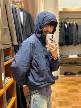 「URBAN RESEARCH DOORS（アーバンリサーチドアーズ）の『別注』Snow Peak Apparel×DOORS　NYLON TUSSAH PARKA 26AW（テーラードジャケット、ブルー系）」を使った、Naraさん（メンズ・166cm）の秋コーディネート