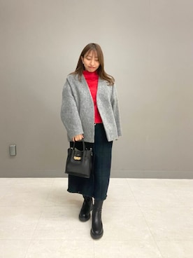 「アイテム（ノーカラージャケット）」を使った、Hitomiさん（レディース・145cm）の冬コーディネート