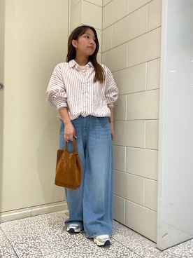 「URBAN RESEARCH（アーバンリサーチ）のラミーレーヨンワイドショートシャツ（シャツ/ブラウス、レッド系）」を使った、Hitomiさん（レディース・145cm）の春コーディネート