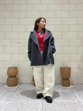「アイテム（ピーコート）」を使った、Hitomiさん（レディース・145cm）の秋コーディネート