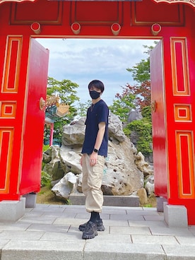 「G.O.C（ジーオーシー）のアイテム（カーゴパンツ）」を使った、Takumiさん（メンズ・174cm）の夏コーディネート