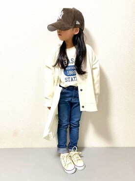 「アイテム（カーディガン/ボレロ、ホワイト系）」を使った、anna☆さん（キッズ・128cm）の冬コーディネート