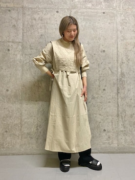 「アイテム（ワンピース/ドレス、ベージュ系）」を使った、ツンさん（レディース・159cm）の夏コーディネート