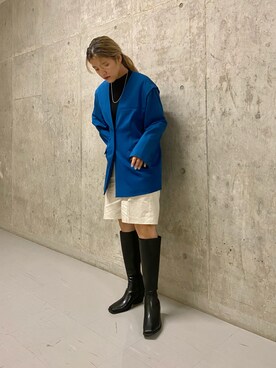 「KBF（ケイビーエフ）のアイテム（ノーカラージャケット）」を使った、ツンさん（レディース・159cm）の秋コーディネート