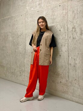 「KBF（ケイビーエフ）のアイテム（ノーカラージャケット）」を使った、ツンさん（レディース・159cm）の夏コーディネート