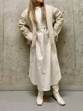 「シャツワンピース」｜「アイテム（ジャケット/アウター）」を使った、ツンさん（レディース・159cm）の冬コーディネート