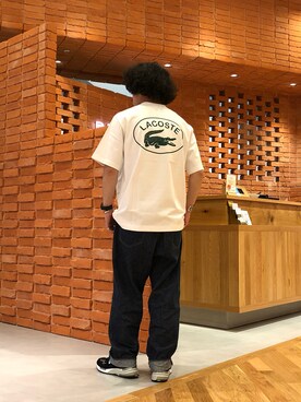 「LACOSTE（ラコステ）のLACOSTE × BEAMS / 別注 Big Croco T-shirt（Tシャツ/カットソー、ホワイト系）」を使った、おまつさん（メンズ・176cm）の夏コーディネート