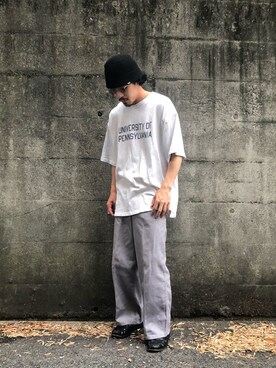 「BEAMS（ビームス）のBEAMS / ルーズ カレッジ Tシャツ（Tシャツ/カットソー、ホワイト系）」を使った、おまつさん（メンズ・176cm）の夏コーディネート